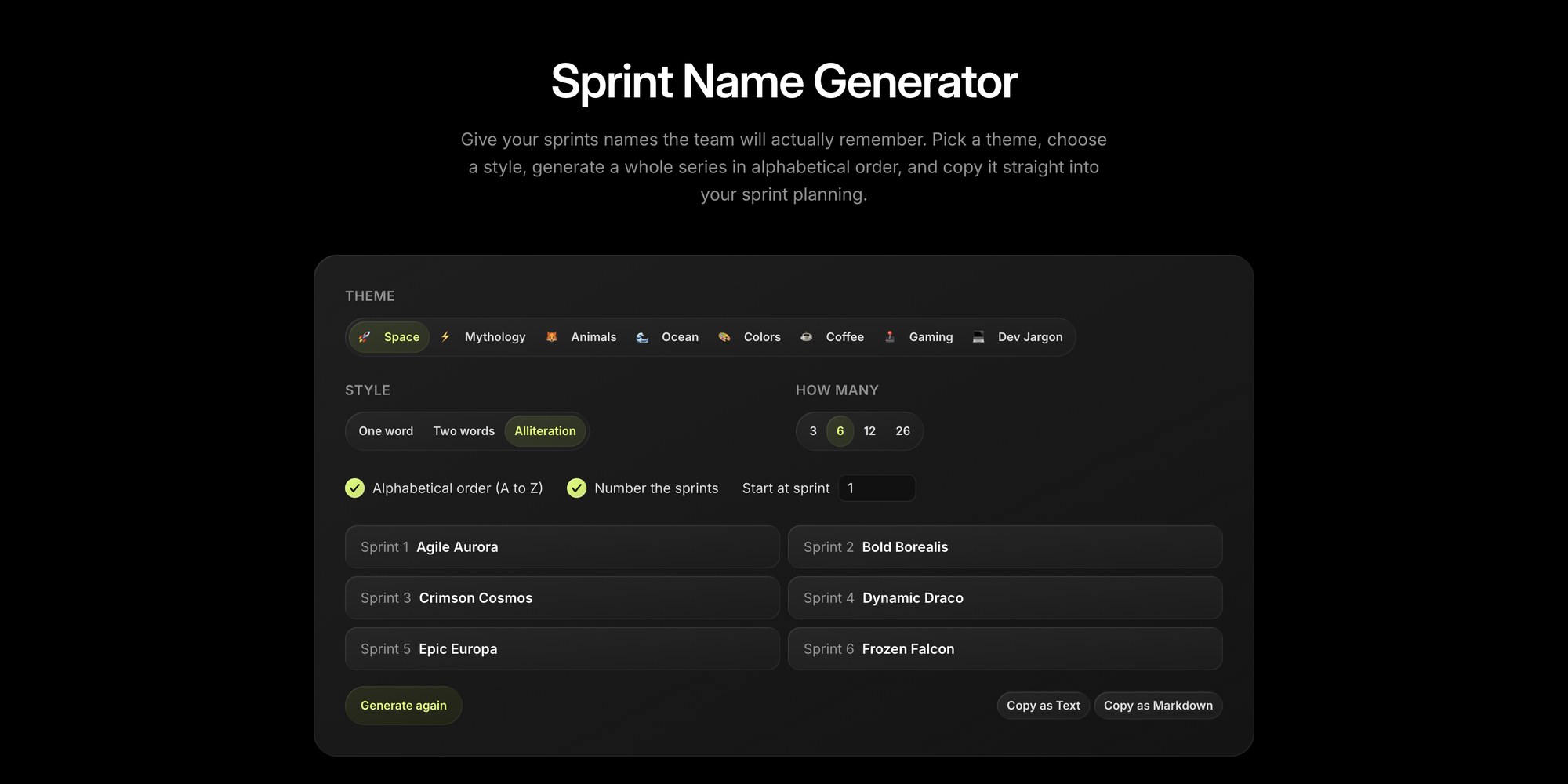 Sprint Name Generator