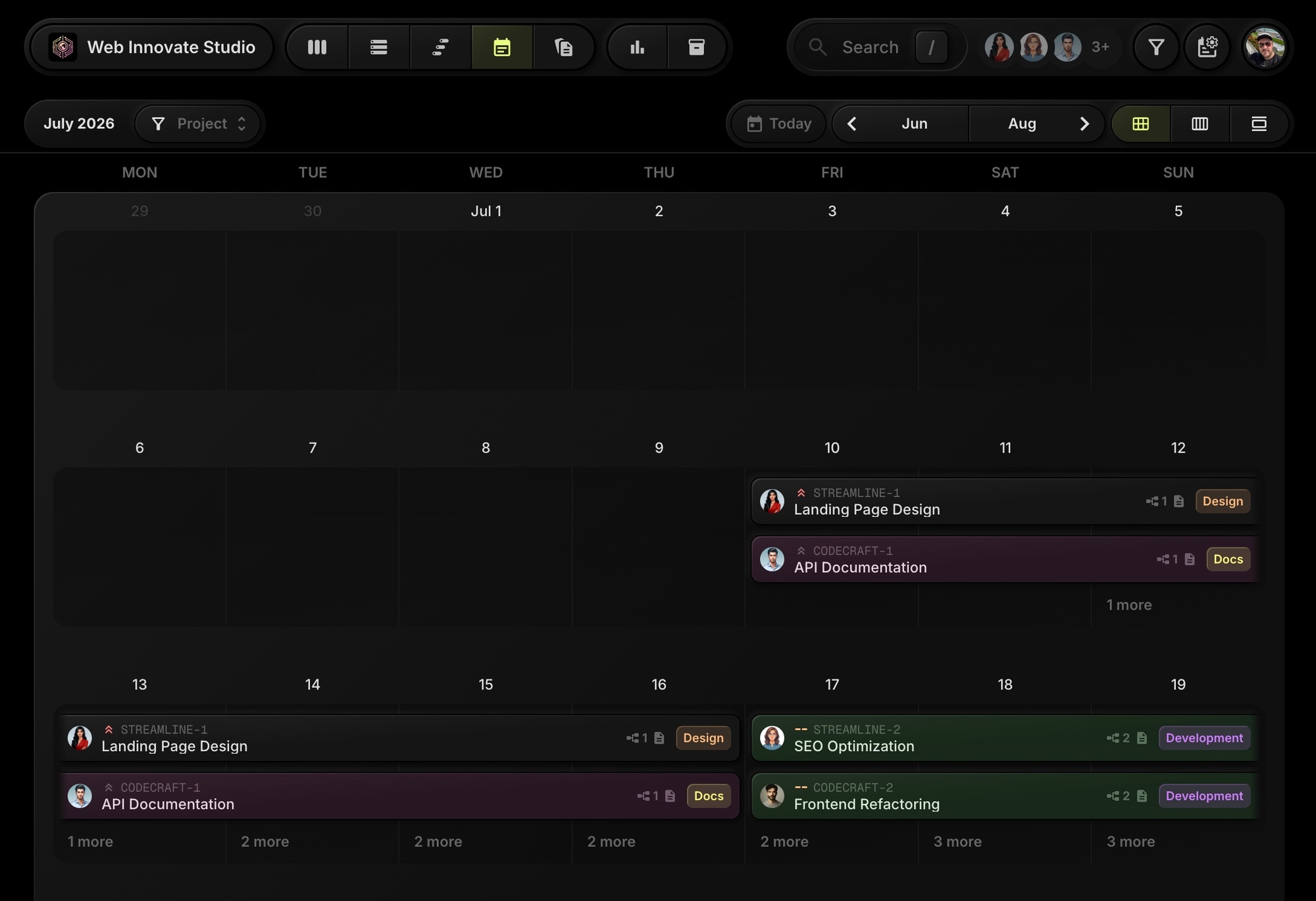 t0ggles calendar view - previous design