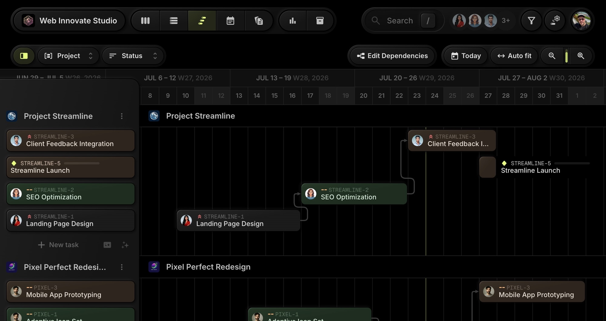 t0ggles Gantt chart - previous design
