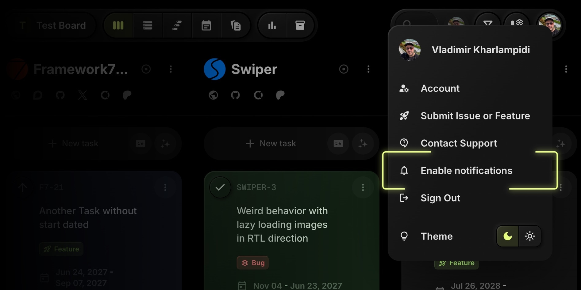 enable notifications menu