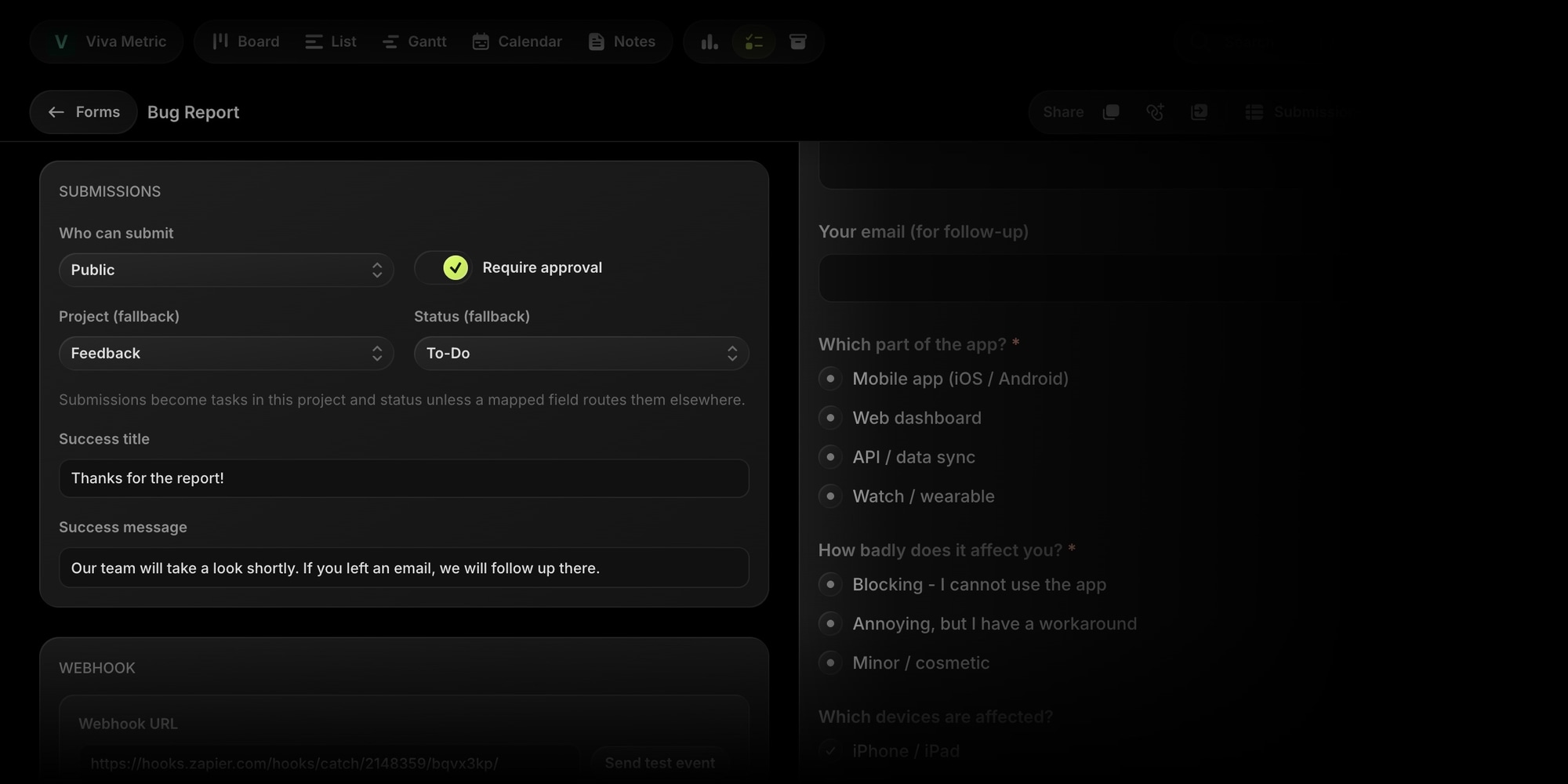 form settings