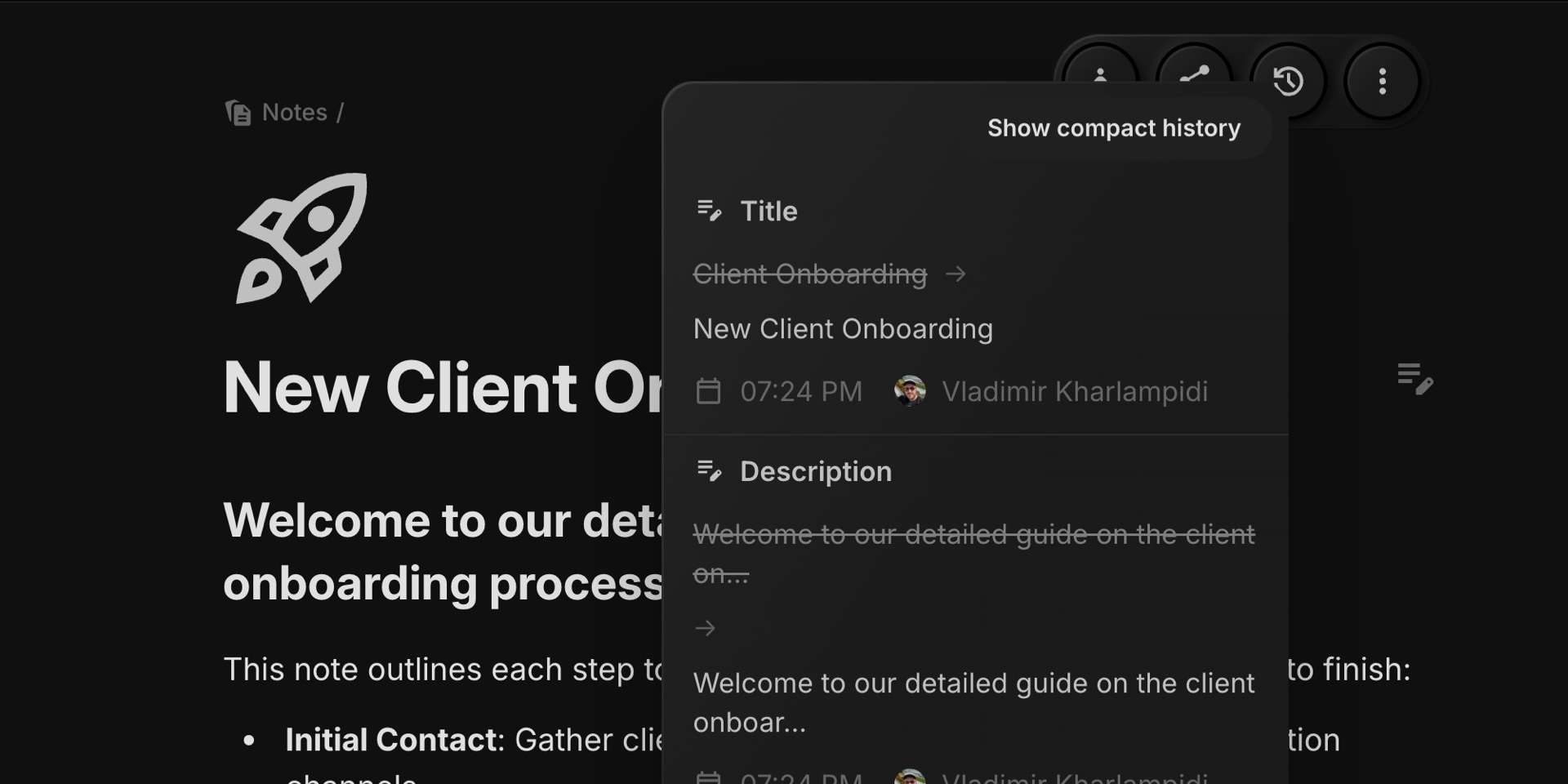 note updates history full