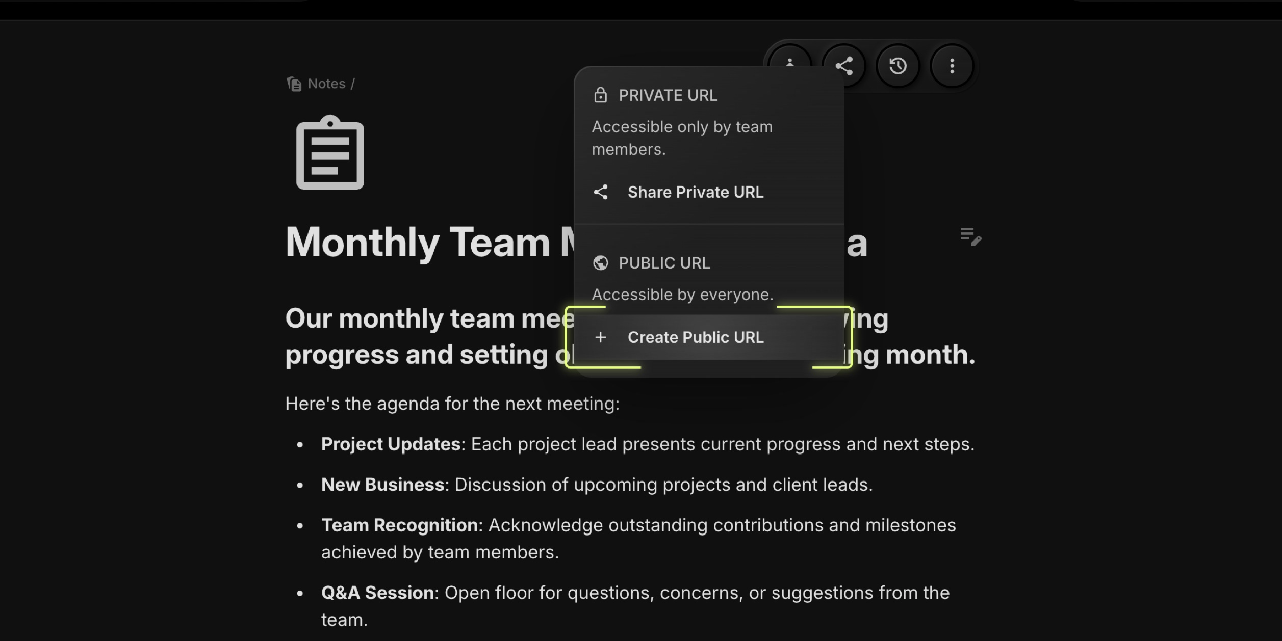 create public note url