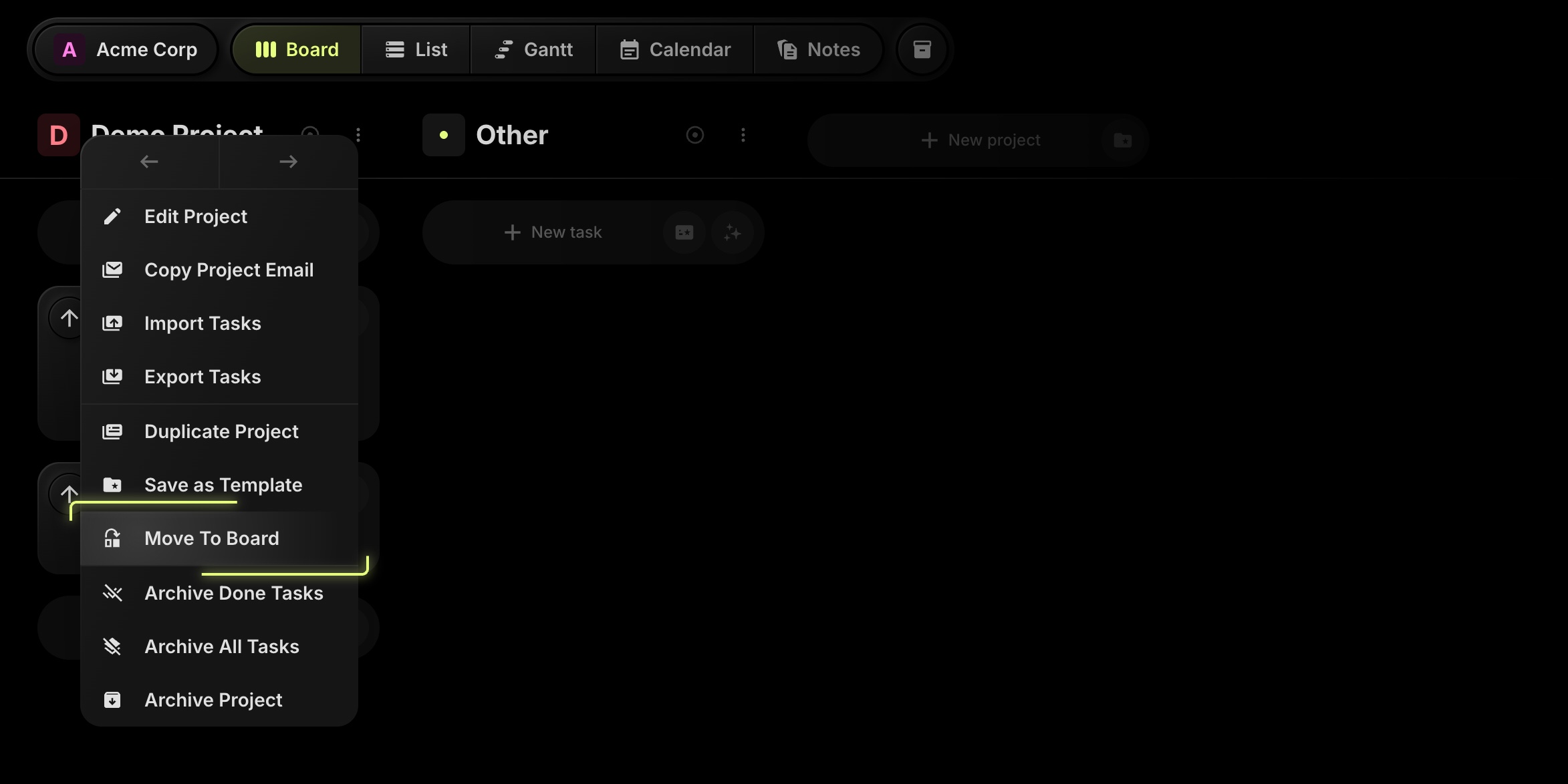move project to board