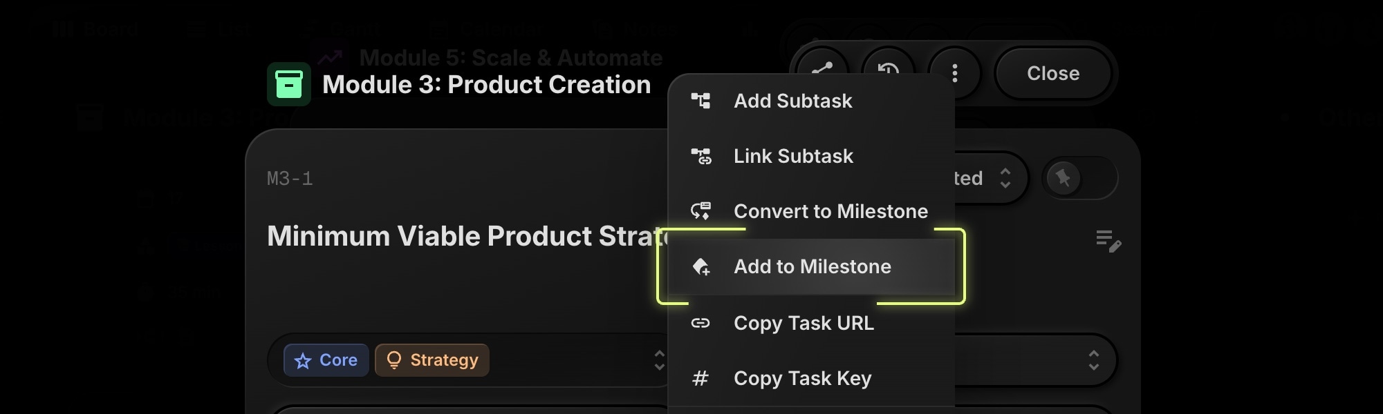 add to milestone button