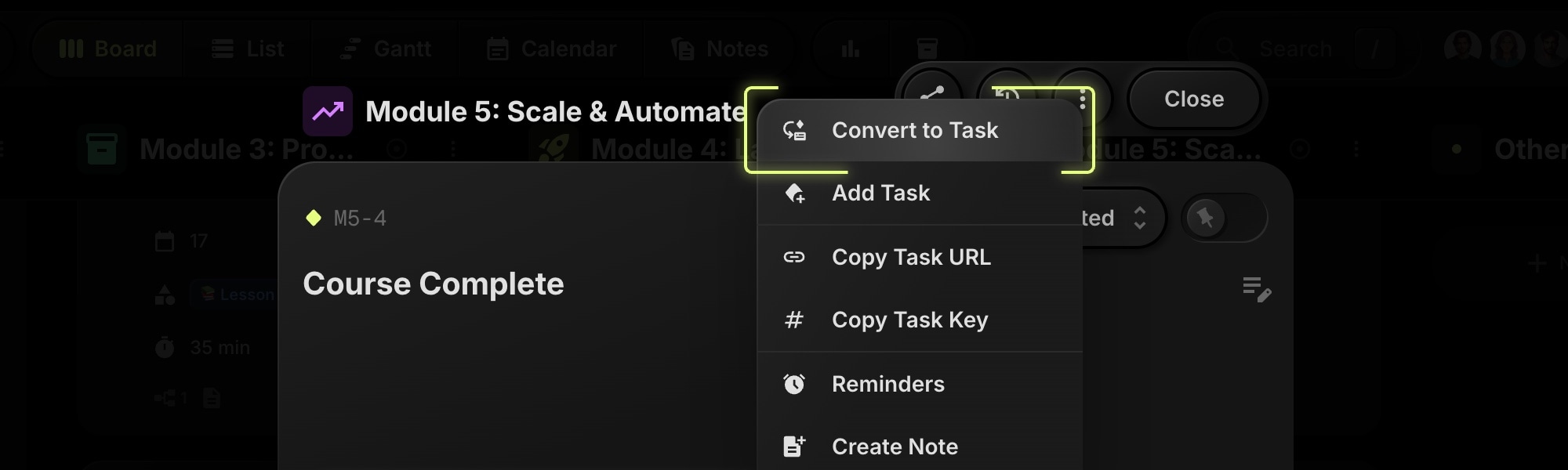 convert to task button