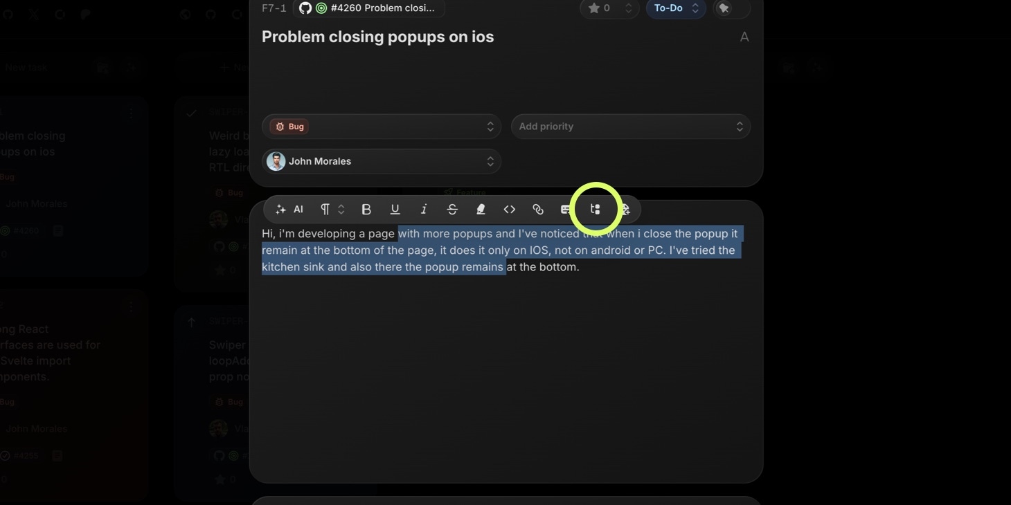 create subtask from selected text