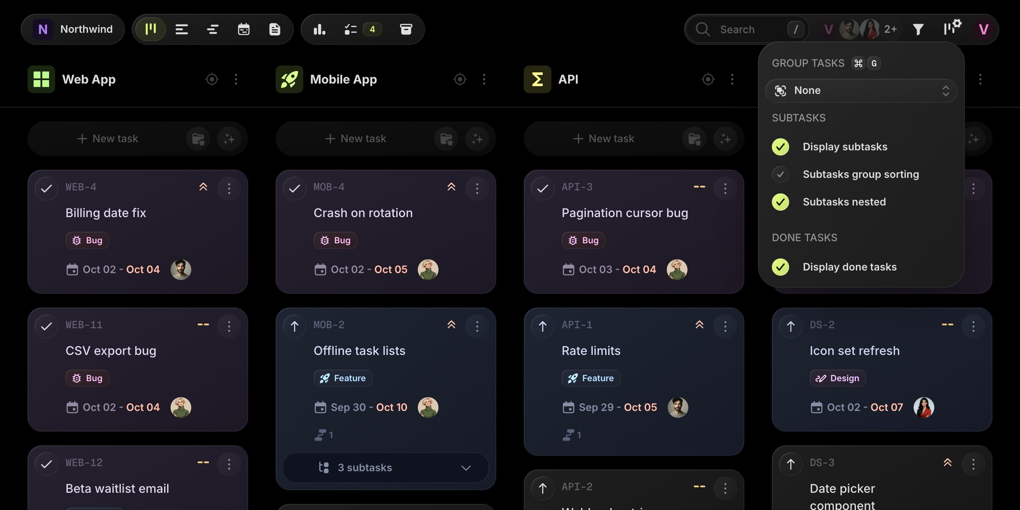 subtasks nested setting