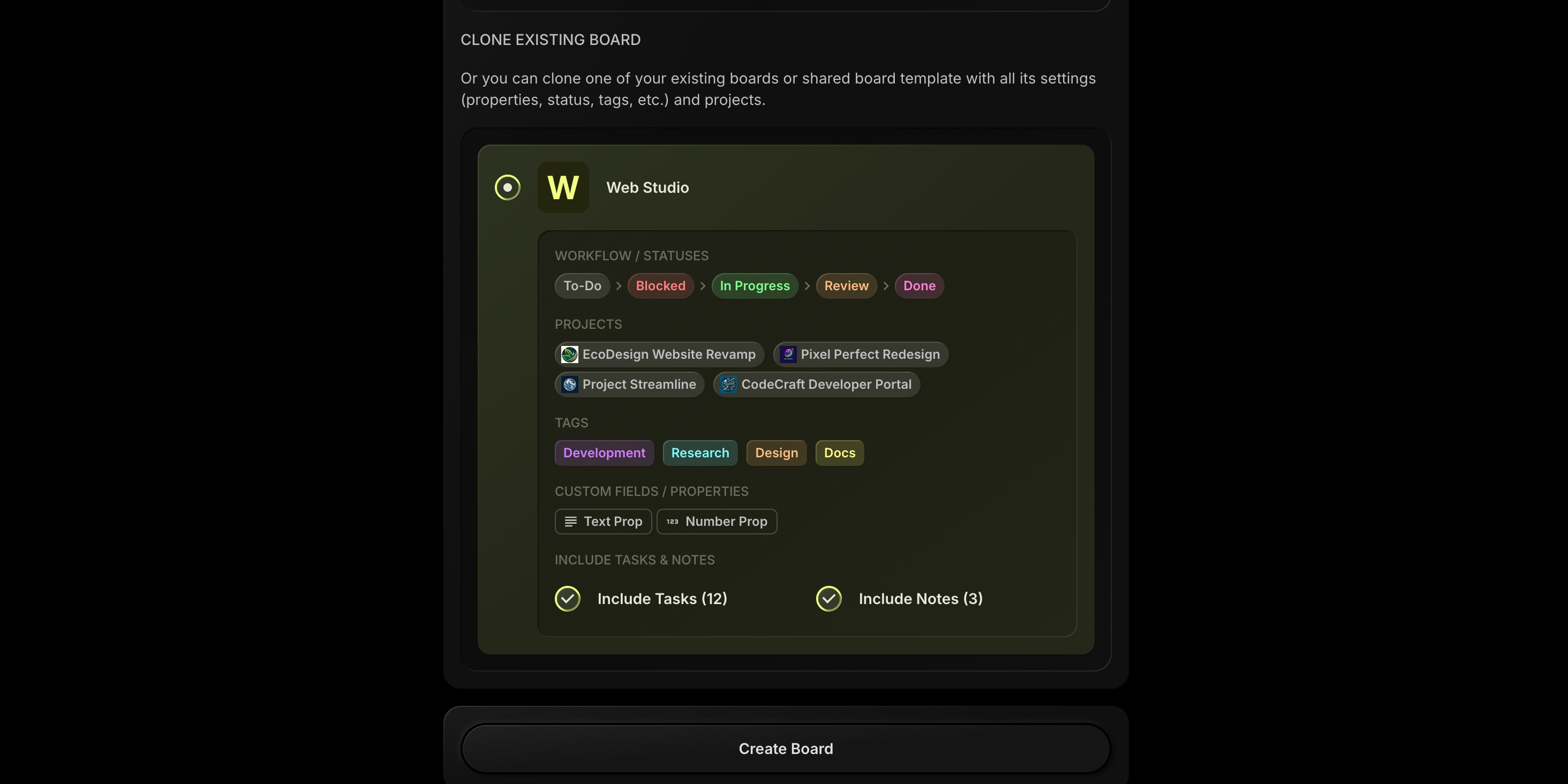 clone board include tasks notes