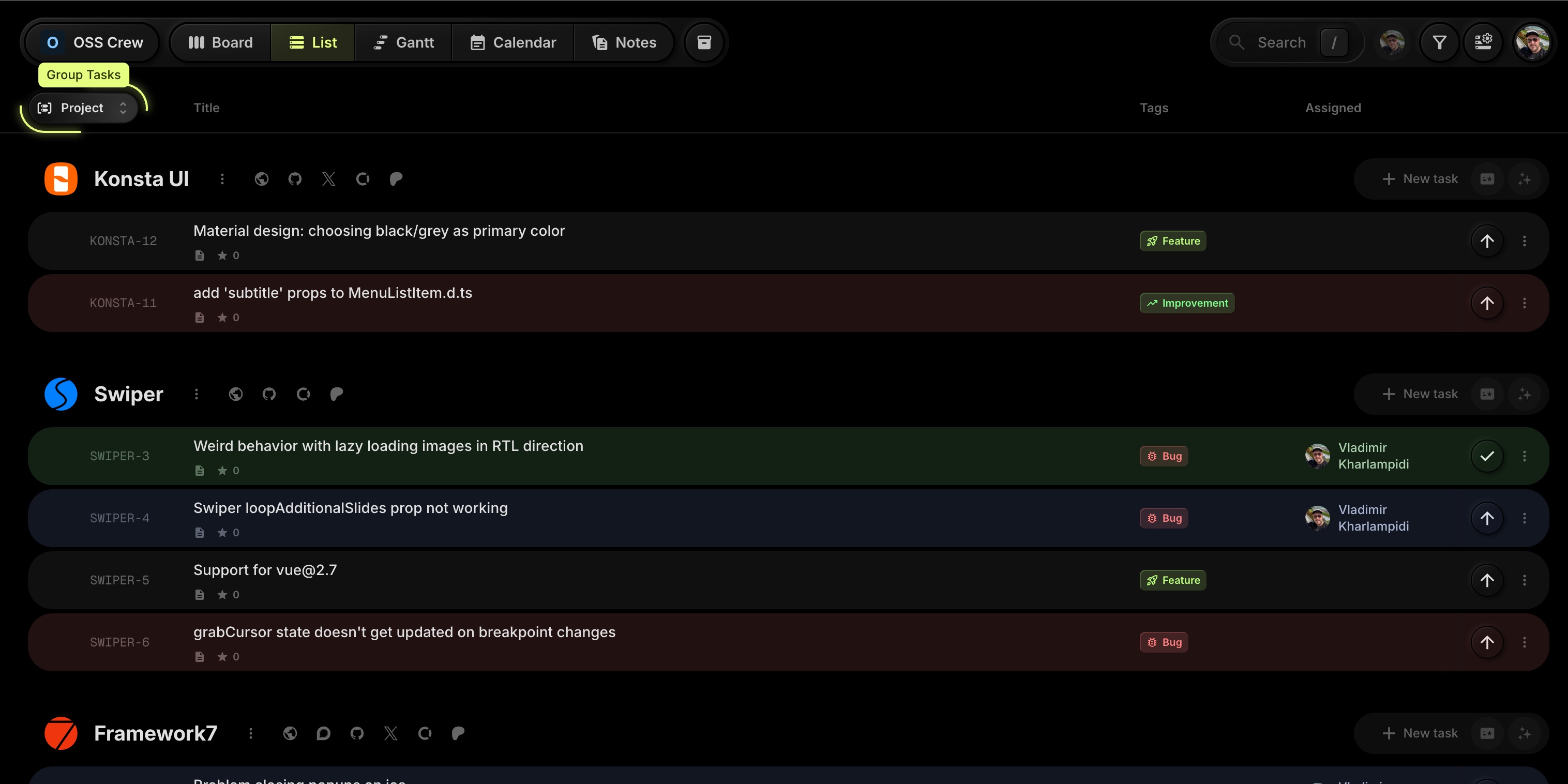 list view grouping project