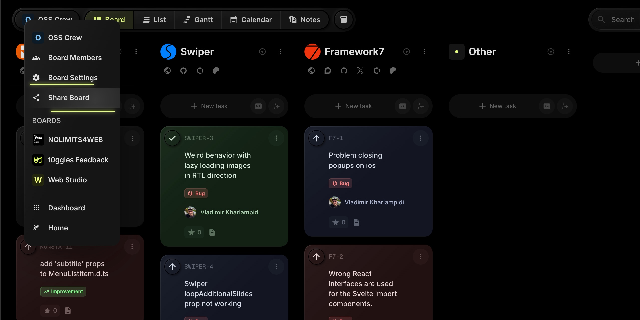 share board as template open board menu