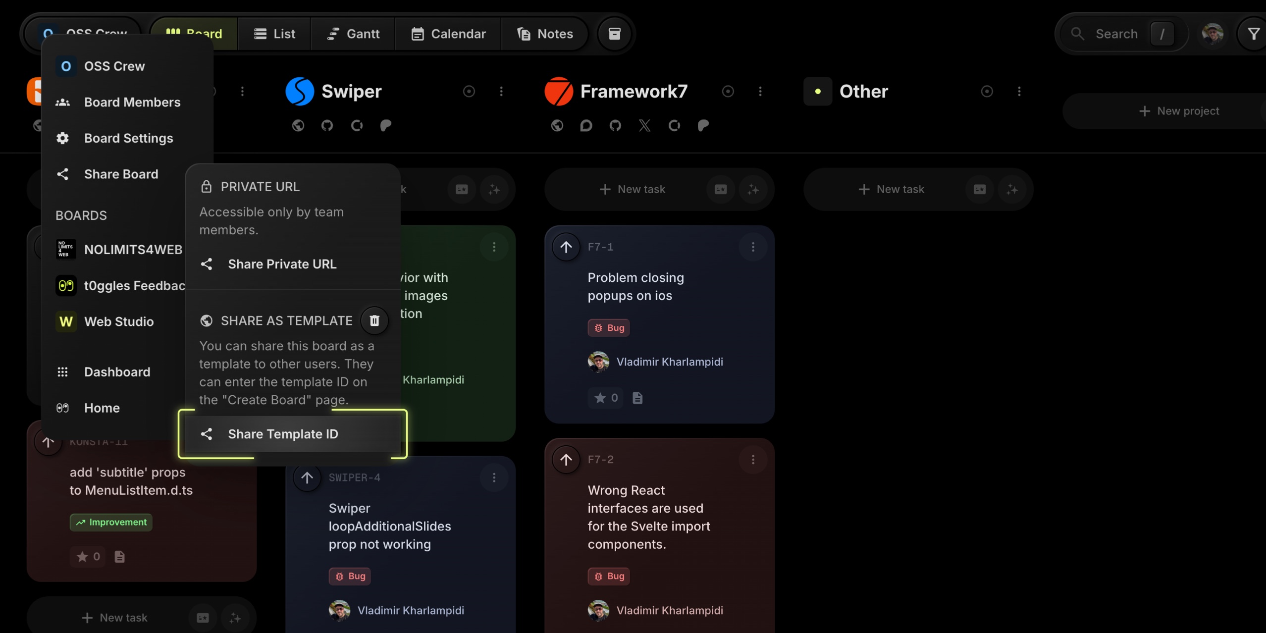 share board as template copy template id