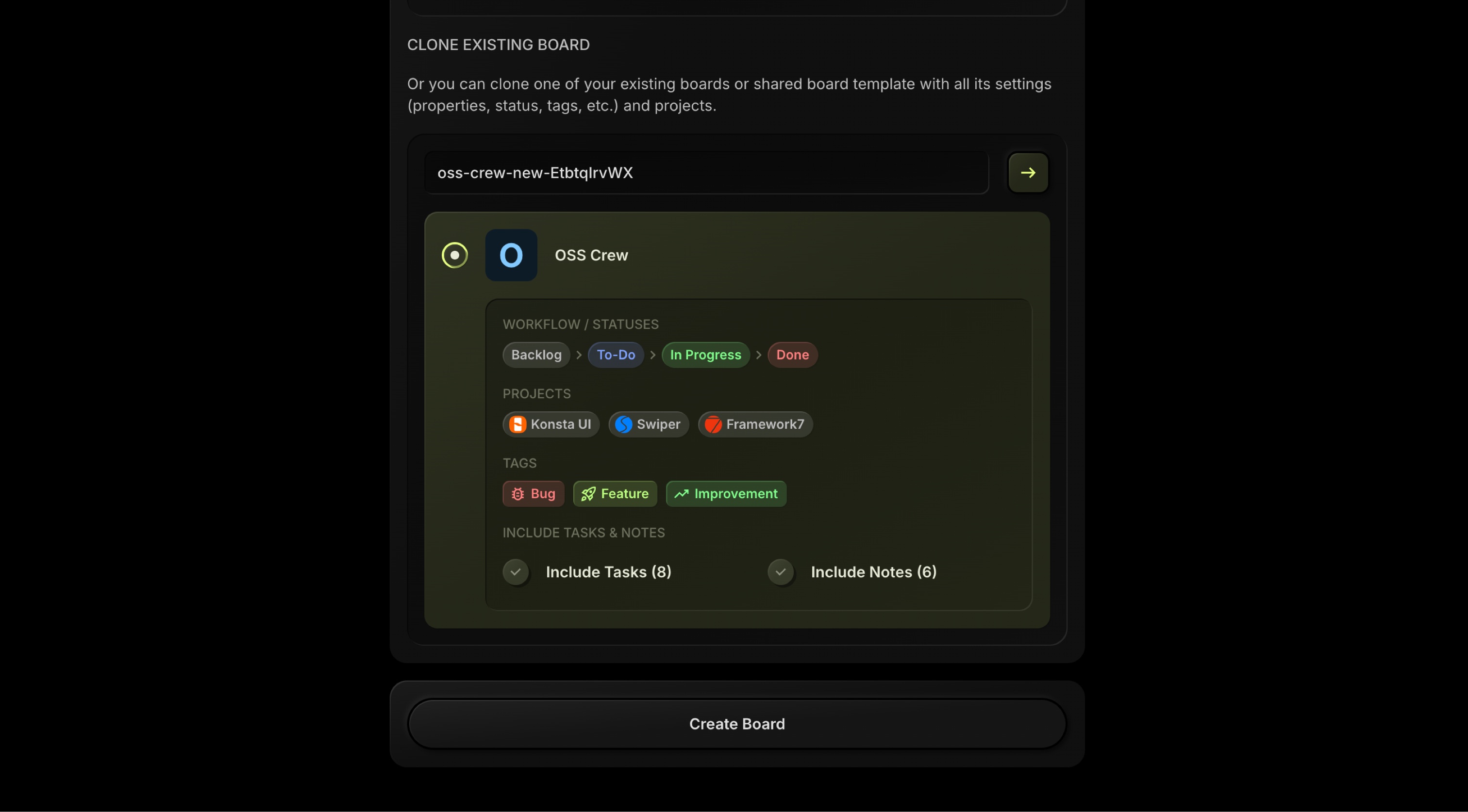 share board as template fetch template
