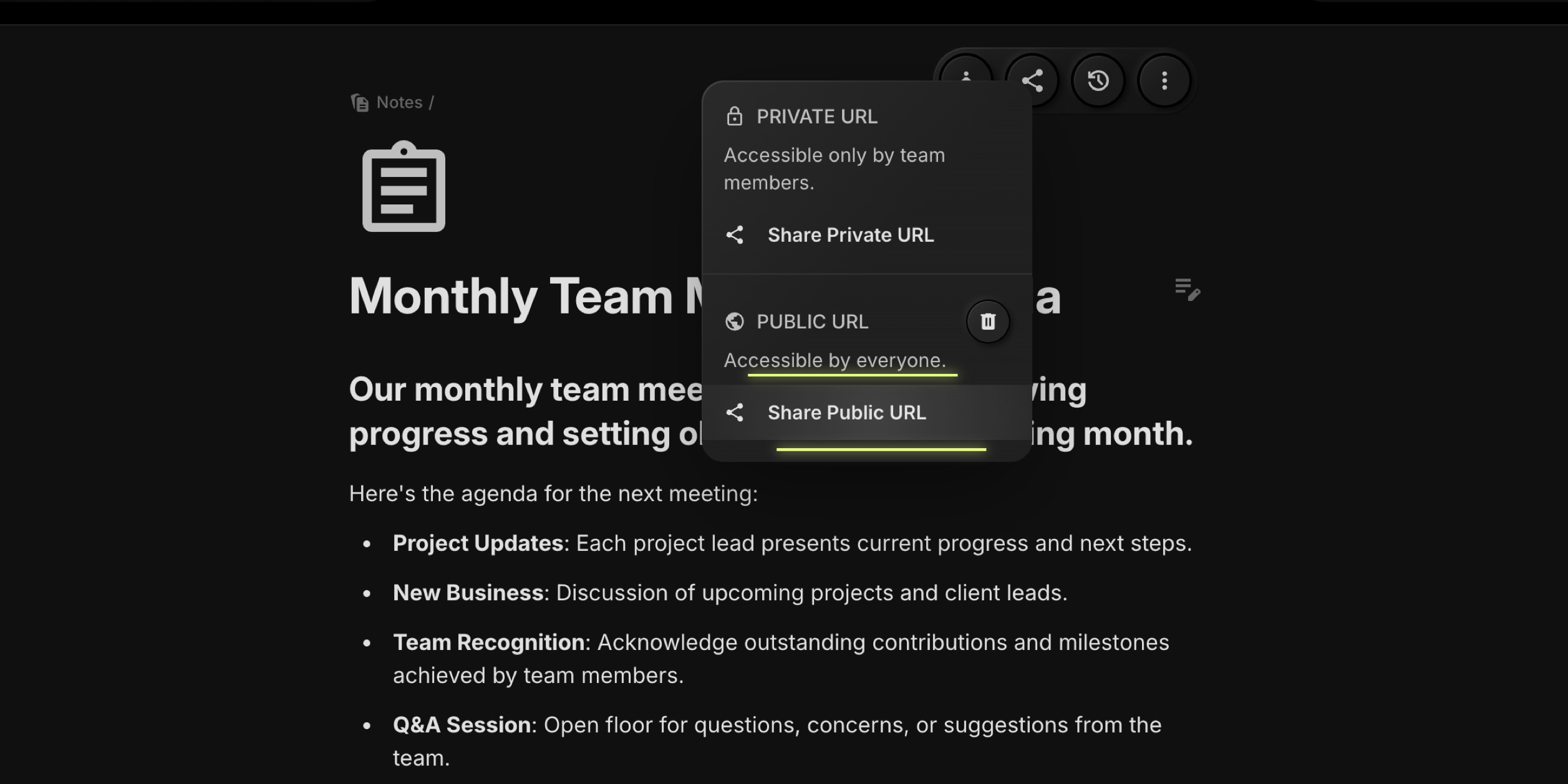 share public task note