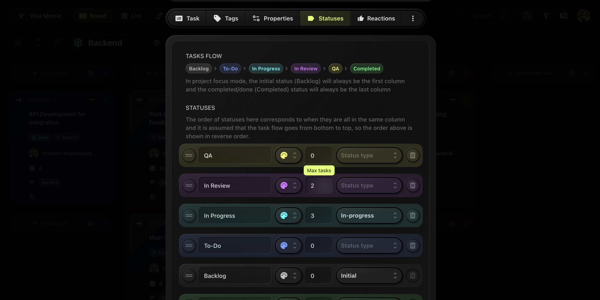 WIP Status Limits Screenshot